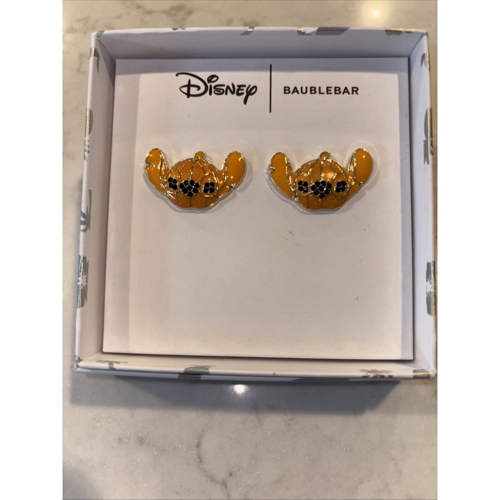 New Disney X Baublebar Halloween Stitch Head Pumpkin Stud Earrings Sparkle